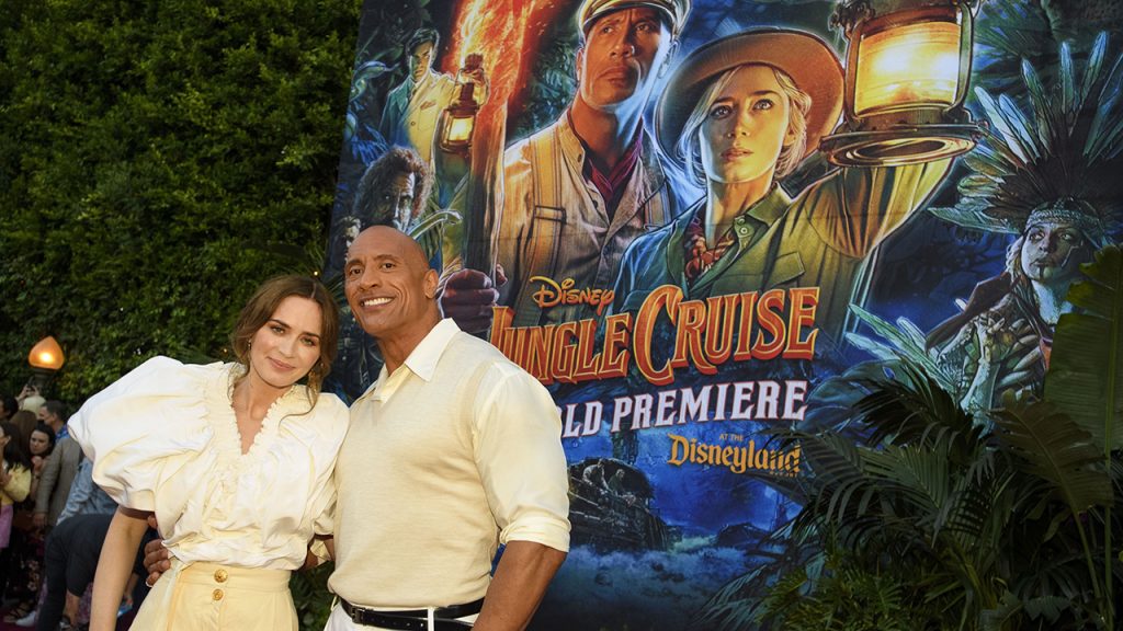 Dwayne Johnson and Emily Blunt arrive at the World Premiere of Disneys Jungle Cruise at Disneyland Park